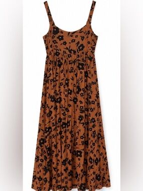 Millibon Rust-Brown Maxi Dress with Black Floral Print